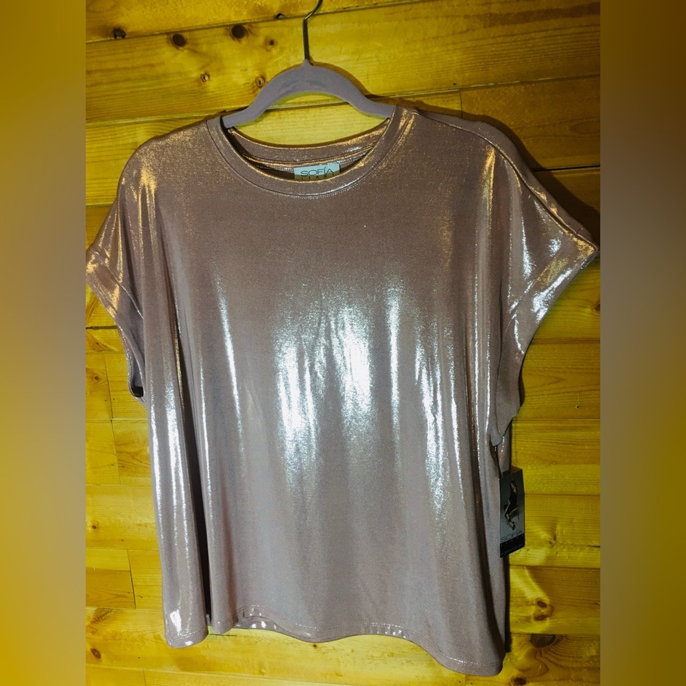Pink Shimmer Tee by Sofia Vergara,  Size L  Short sleeves  New